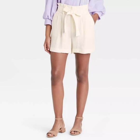 Plus size a new day ivory high waisted paper bag trouser shorts - Picture 3 of 8